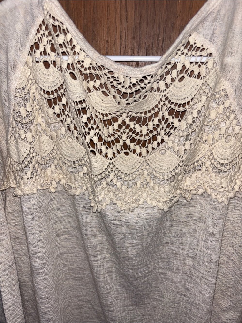 Maurices Cream Long-Sleeve Top with Lace Back and Embellished Front - Picture 4 of 9